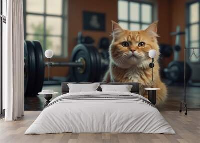 cute cat in the gym leisure Wall mural