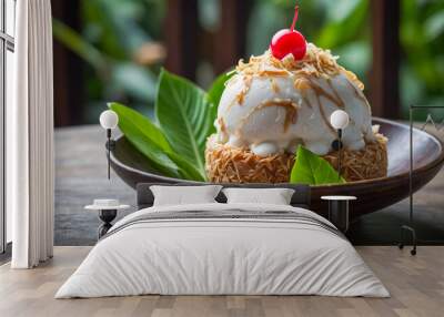 Delicious coconut ice cream, traditional Vietnamese dessert gourmet Wall mural