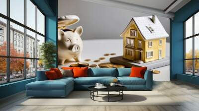 house model, coins, banner selling, piggy bank Wall mural