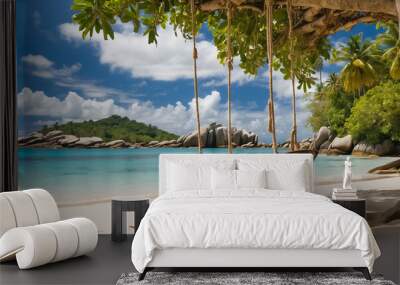 Magnificent hanging swing against the backdrop of the sea journey Wall mural