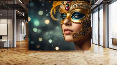 Portrait of a pretty woman in a carnival mask Wall mural