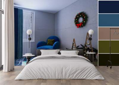 room interior christmas 3d render, 3d illustration Wall mural