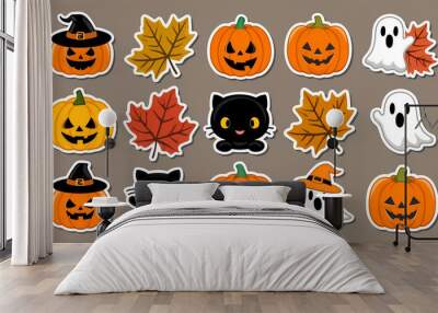 sticker set, different cute halloween Wall mural