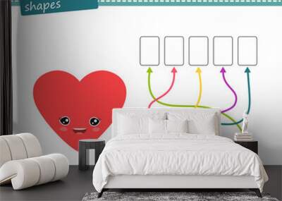 Logic puzzle game for children. Geometric shapes, heart. Cartoon flat style Wall mural