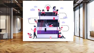 people and book. concept business flat character design. ultraviolet vector illustration about dista Wall mural