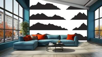 Mountains silhouettes on the white background. Vector set of outdoor design elements. Wall mural