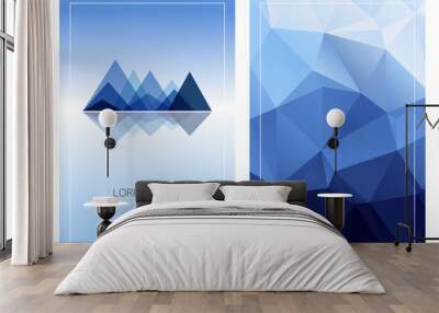 Triangular mountain ridges with vertical polygonal background. Set of geometric style cards template. Front and back page. Can be used for posters, flyers, brochures design, covers and digital banners Wall mural