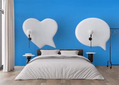 3D white speech bubble icon set on a blue background. Wall mural