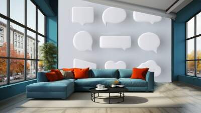 3D white speech bubble icon set on a grey background Wall mural