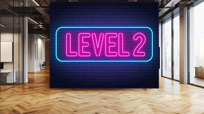 Level 2 neon sign on brick wall background. Wall mural