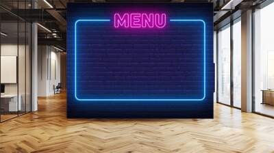 Menu neon sign on brick wall background Wall mural