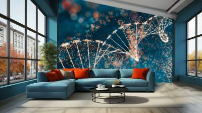 3D illustration of a DNA molecule with sparkling effects symbolizing complexity and genetic diversity.  Wall mural