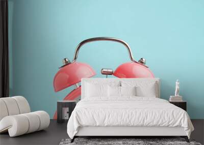 Red alarm clock on blue background Wall mural