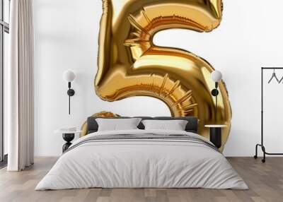 5 number golden balloon isolated Wall mural