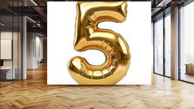 5 number golden balloon isolated Wall mural