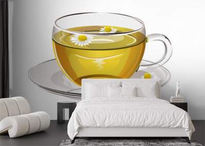 Chamomile tea in a glass cup with a chamomile flowers. Vector illustration. Wall mural