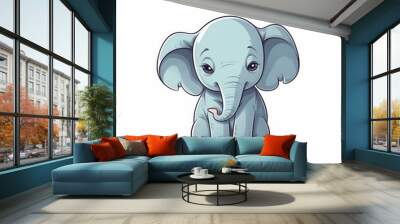 Cartoon elephant in sitting pose on a white background. Isolated cute mammal illustration. Generative AI Wall mural