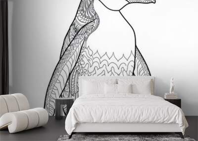 Penguin animal line art illustration. Black and white coloring page style art. Generative AI Wall mural