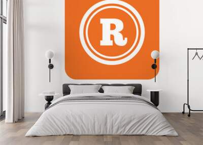 Registered trademark icon. Intellectual work protection symbol. Report chart, download and magnifier search signs. Orange square button with web icon. Vector Wall mural