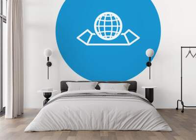 World map icon. Globe sign. Travel location symbol. Achievement check, download and report file signs. Circle button with web icon. Vector Wall mural