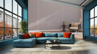 Home empty slat wall minimal style  with chair and shadow day light.3d rendering Wall mural