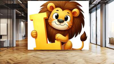 Cute Looking 3D Animal Lion L Alphabet 3D - Letter L Wall mural