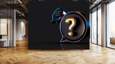 3d render gold metallic question mark message icon on dark background concept for asking information Wall mural