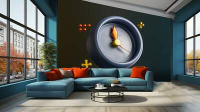 clock sign on dark background 3d render concept for watching time office hone alarm Wall mural