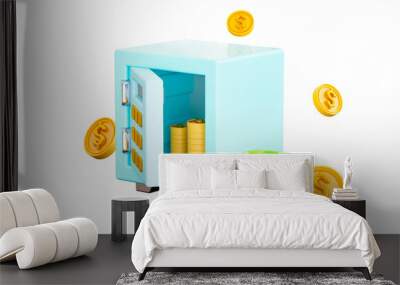 safe box locker with dollar coin sign 3d render concept for  money safe protection security Wall mural