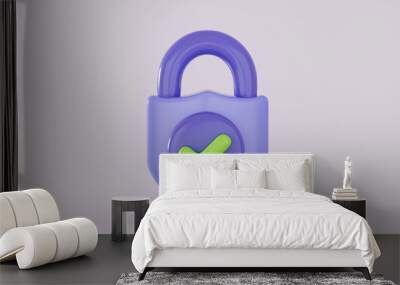 Security guard lock shield checkmark icon 3d render concept for cyber safety protection checking Wall mural