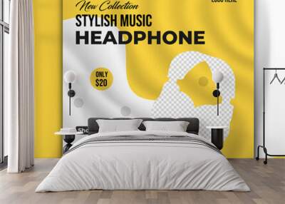 Musical instrument poster design template.New arrival smart headphone banner for selling and promotional purpose. headphone promotional social media post or editable web banner template  Wall mural