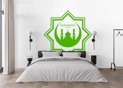 ramadhan kareem mosque logo concept. Marhaban ya Ramadhan islamic greeting vector design Wall mural