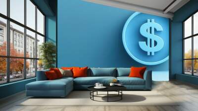 3D rendering of a blue dollar sign on a gradient background, symbolizing finance, currency, and economic concepts in a modern, minimal style. Wall mural