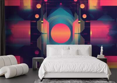 Vibrant geometric abstract design featuring circular shapes and colorful gradients, perfect for modern artwork or tech themes. Wall mural