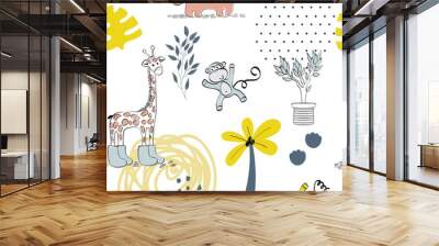 Cute safari animals. Wall mural