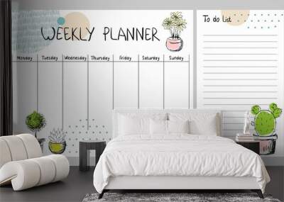 Hand drawing vector weekly planner with plants. Wall mural