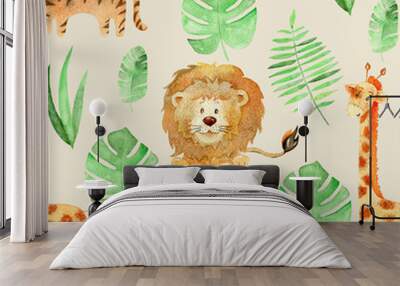 Watercolor safari animals. Wall mural