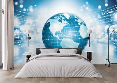 A digital representation of a glowing globe with network lines Wall mural