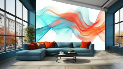 A modern abstract design with wavy lines in turquoise and coral on a white background Wall mural