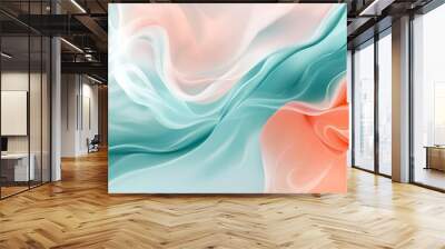 Clean abstract background with flowing curves in teal, coral, and white Wall mural