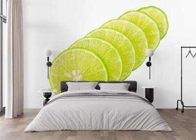 sliced of fresh lime on white background Wall mural