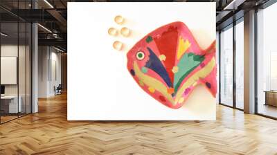 Fish with bubbles on white background Wall mural