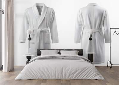 front and back white hotel bathrobe for mockup isolated white background  Wall mural