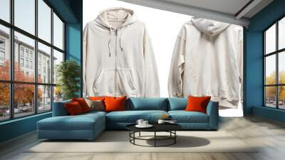 vintage white zip hoodie hoodie front and back  for mockup isolated white background Wall mural