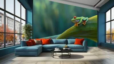 Adult red-eyed tree frogs are bright green with many other colors mixed in Wall mural