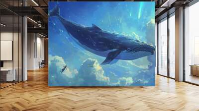 The blue whales among of the star ocean Wall mural