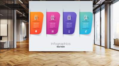 Infographics design paper art style and business icons with 4 options. Use in corporate report, marketing, annual report. Network management data screen with charts, diagrams. Wall mural