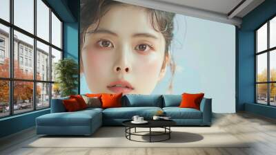 Asian woman make up. Skin cosmetic and japanese girl. Facial makeup and beautiful pretty young female portrait. Fashion person. Healthy cosmetology, perfect attractive model Wall mural