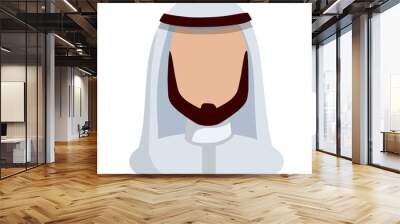 Face Arab man in white national dress. Avatar for social network. Middle Eastern guy with a beard. Cartoon flat illustration Wall mural