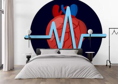 Flat long shadow heart beat icon Wall mural